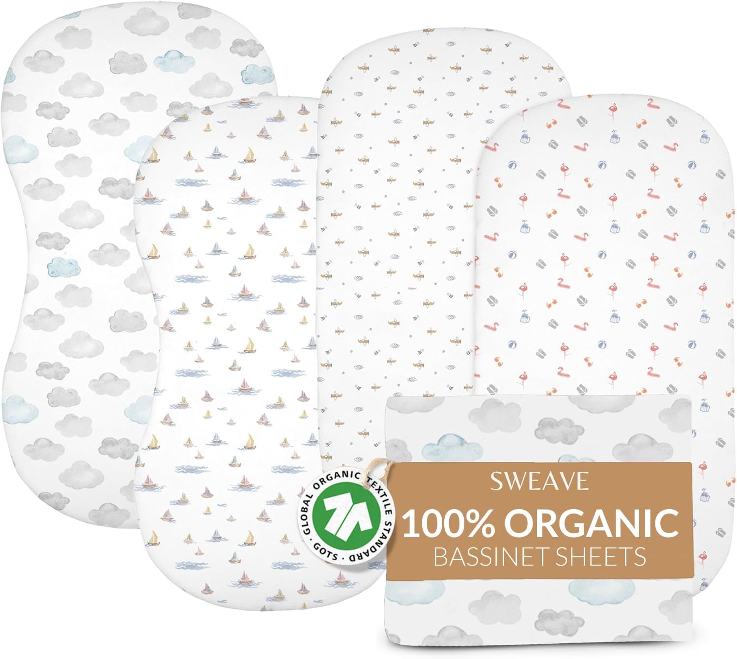 100% Organic Bassinet Fitted Sheets (4-Pack)