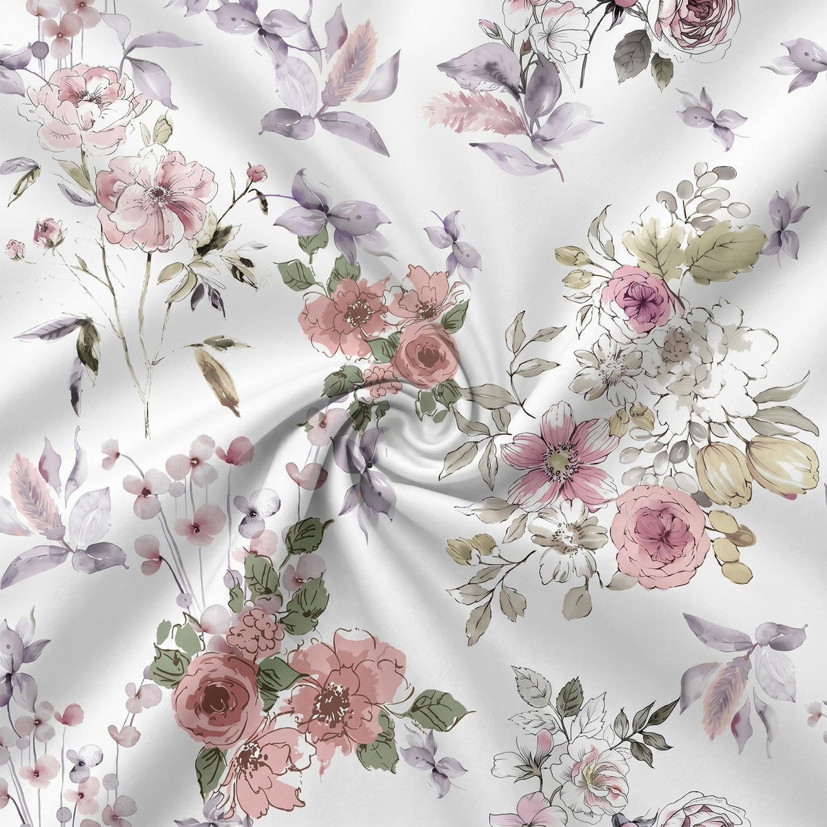 Petalis watercolor pink floral cotton percale sheet set