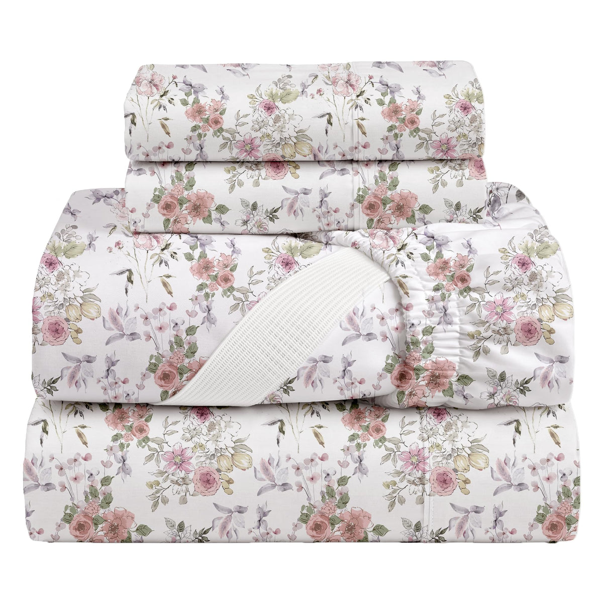 Petalis watercolor pink floral cotton percale sheet set
