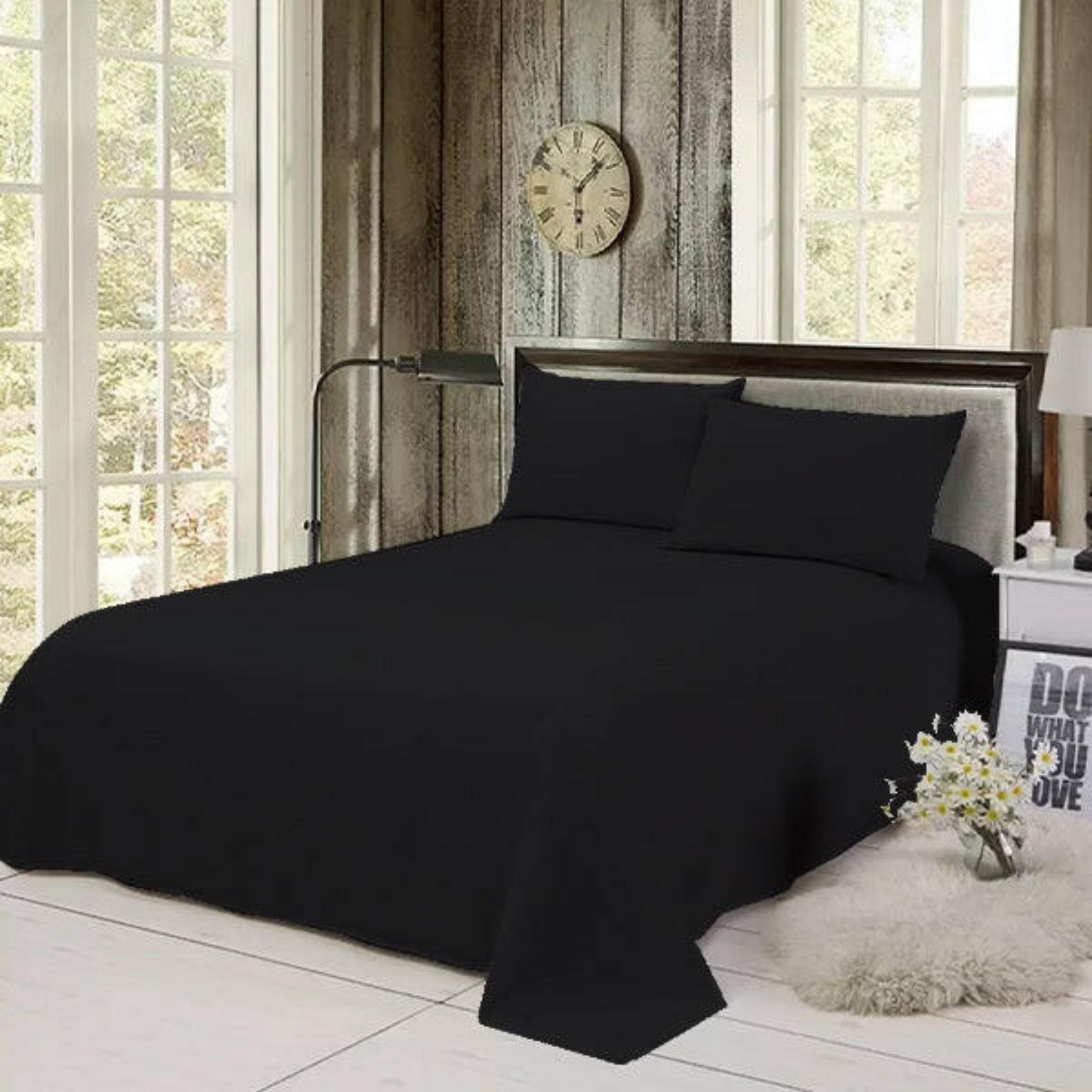 Black Solid Bed Sheet Set - THE LINEN COMPANY