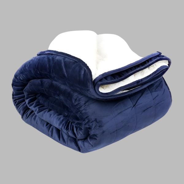 Navy Sherpa Weighted Blanket - THE LINEN COMPANY